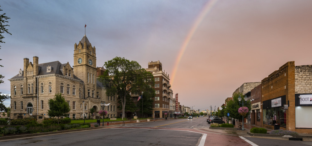 Downtown Manhattan Kansas rainbow